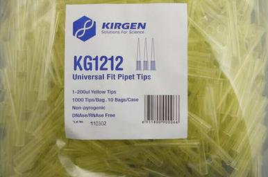 KG1212_科进KIRGEN 1-200ul吸嘴，黄色，带刻度袋装_1000支/包，10包/箱