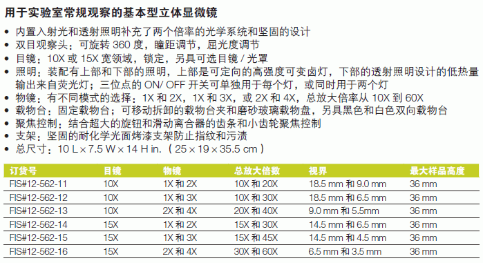 Fisherbrand_12-562-16_显微镜_物镜2X/4X  总放大倍数30X/60X