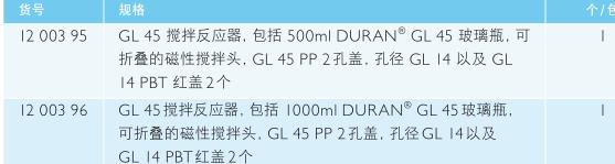 肖特/Schott_ 1200396_GL 45  搅拌反应器_1000ml GL 45  玻璃瓶 可折叠的磁性搅拌头 GL 45 PP 2 孔盖孔径 GL 14
