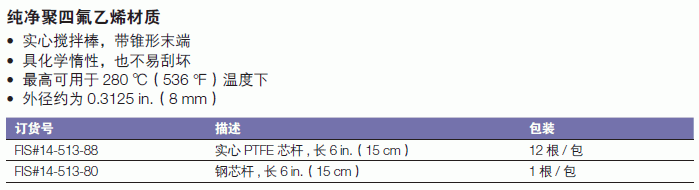 Fisherbrand_14-513-80_Fisherbrand? PTFE搅拌棒_钢芯杆   长15cm