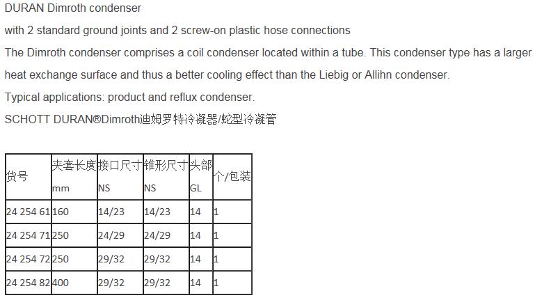 肖特/Schott_2425482_DURAN Dimroth蛇型冷凝管_ NS 29/32 夹套长度  400 mm