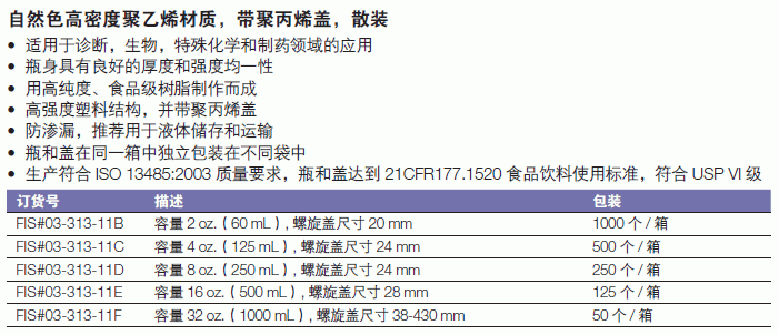 耐洁/Nalgene_03-313-11F_Thermo Scientific? Nalgene? 窄口包装瓶_1000ml  圆形